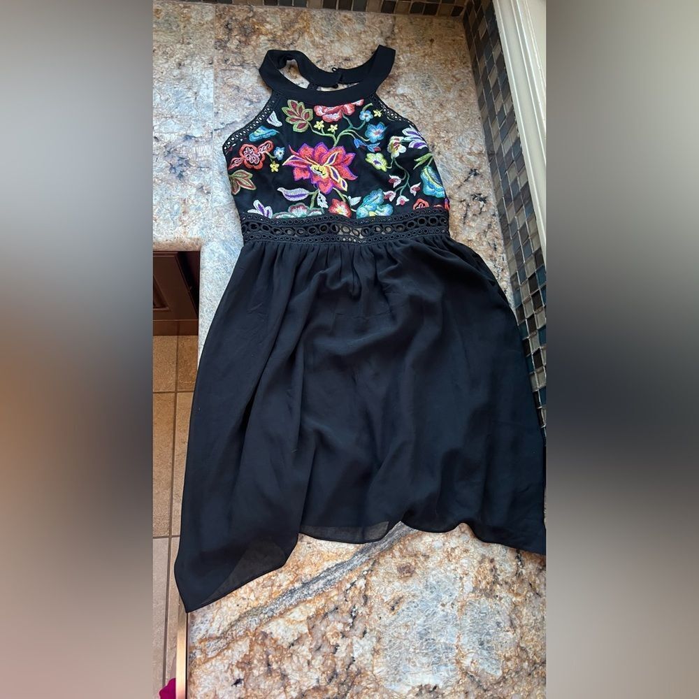 Floral Embroidered Black Dress